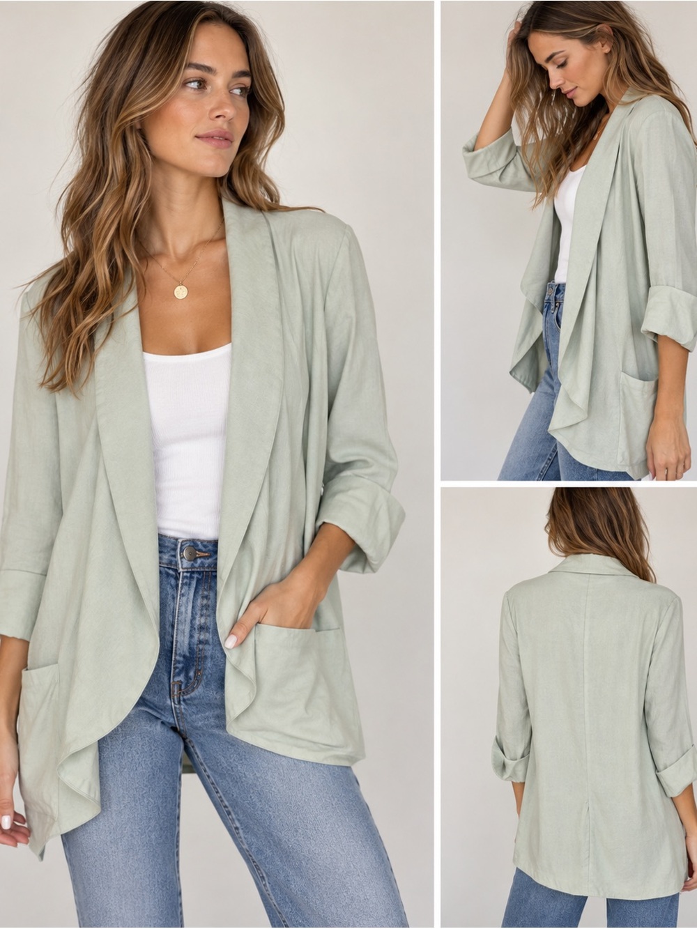 Wilfred Chevalier Blazer Light Sage Green Draped Lyocell Jacket